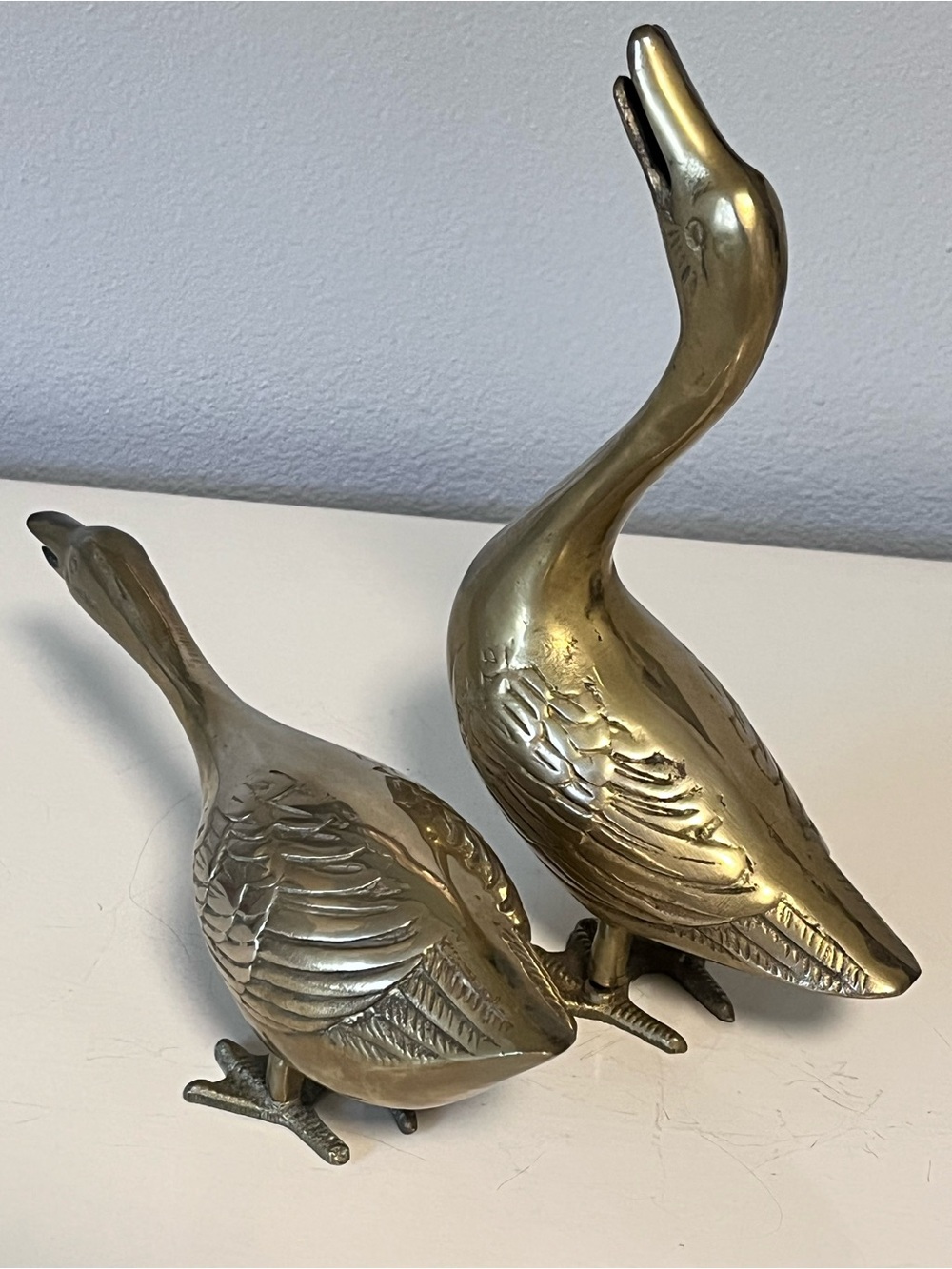 Vintage Brass Goose Figurines Set of 2 Mid Century Hollywood Regency Decor 9” - Picture 5 of 16